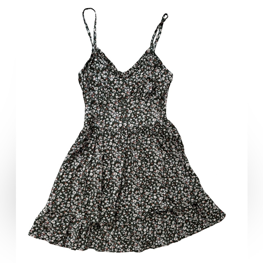 Green Floral Button Front SunDress Size Small | Adjustable Straps | Never Worn